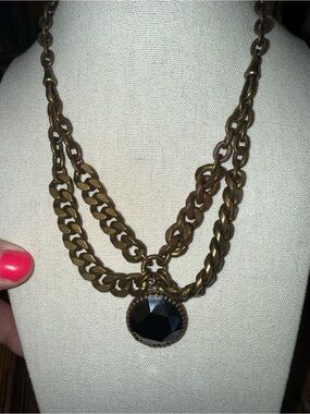 Mark Edge Necklace - Antique Brass Finish with a gorgeous black stone.